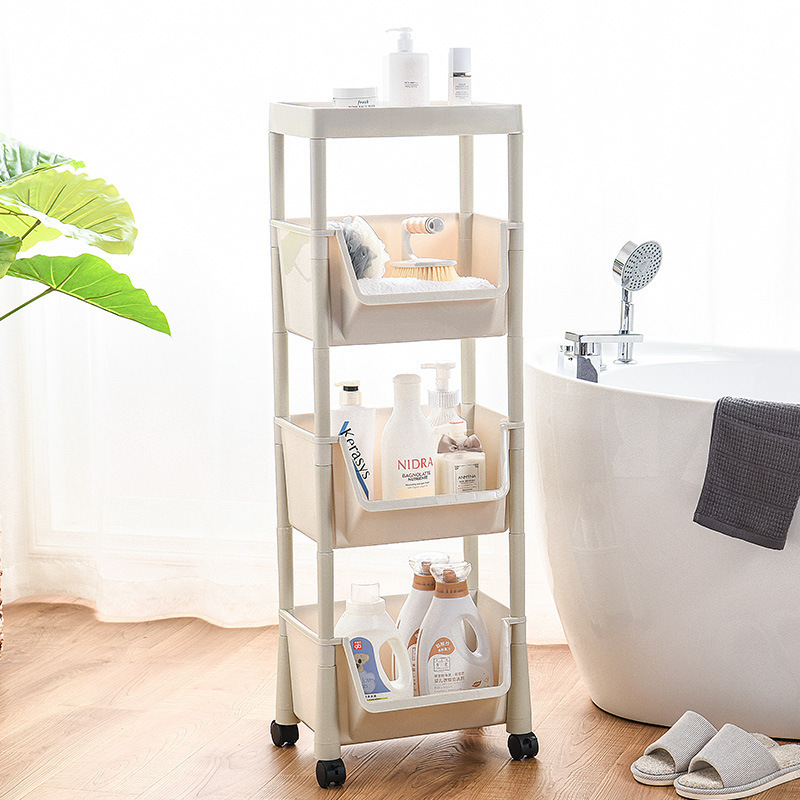 Multi-Functional Storage Rack Mobile Living Display Household Freestanding Small Trolley 4-Tier Detachable Plastic Storage Rack