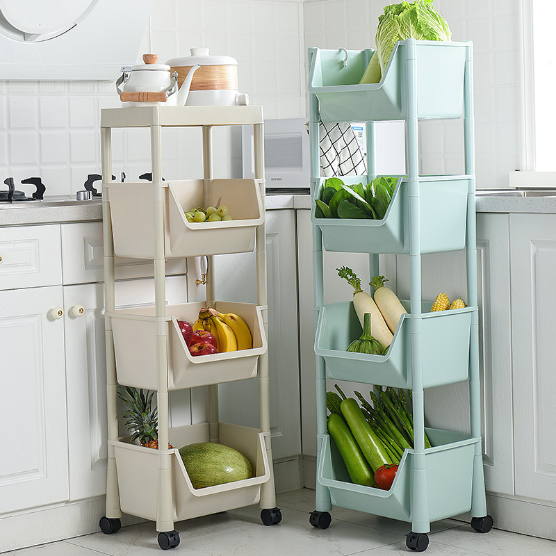 Multi-Functional Storage Rack Mobile Living Display Household Freestanding Small Trolley 4-Tier Detachable Plastic Storage Rack