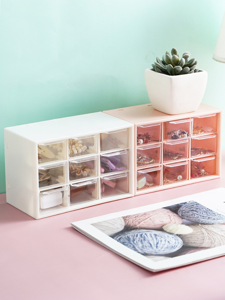 6 Pcs Mini Drawer Organizer Small Organizer with Drawers Plastic Desktop Storage Box with 9 Drawers Desk Craft Organizer