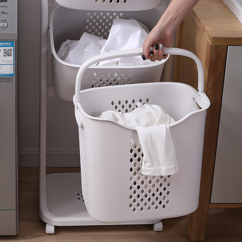 Bathroom White Laundry Basket,Household Kitchen Shelf Fruit Stand, Bathroom Simple Storage Shelf With Wheels