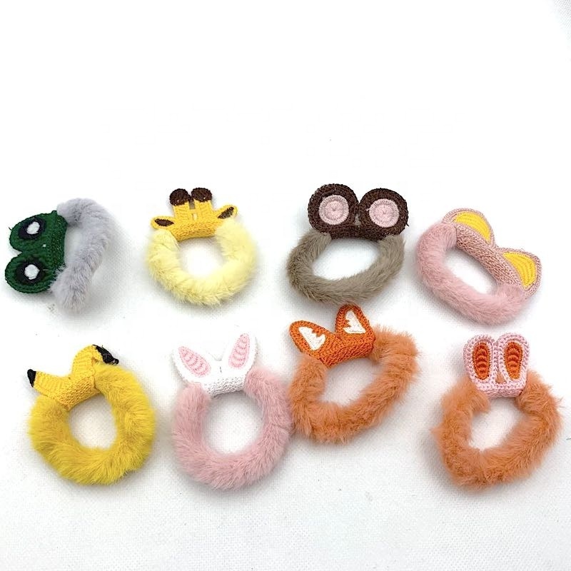 Sweet Girl Hair Tie Kawaii Fluffy Animal Scrunchie  Rabbit Scrunchies Crochet Hair Accessories