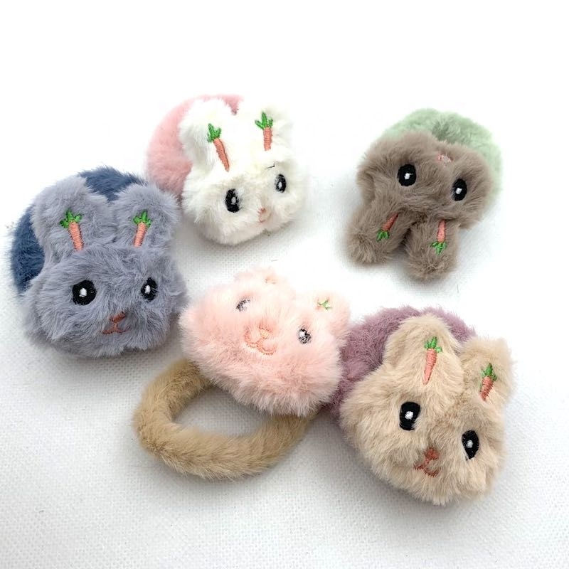 Sweet Girl Hair Tie Kawaii Fluffy Animal Scrunchie  Rabbit Scrunchies Crochet Hair Accessories