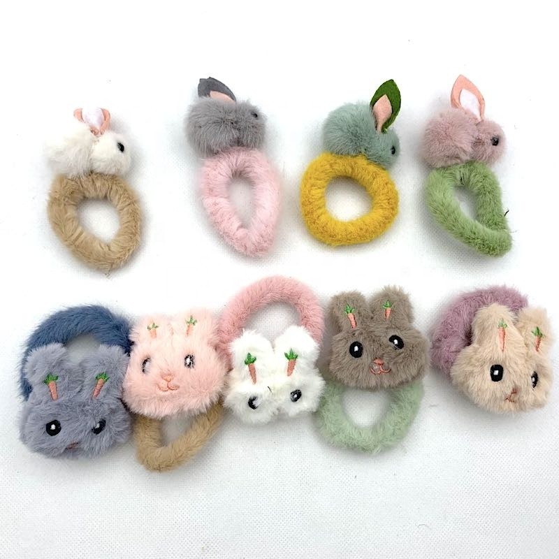 Sweet Girl Hair Tie Kawaii Fluffy Animal Scrunchie  Rabbit Scrunchies Crochet Hair Accessories