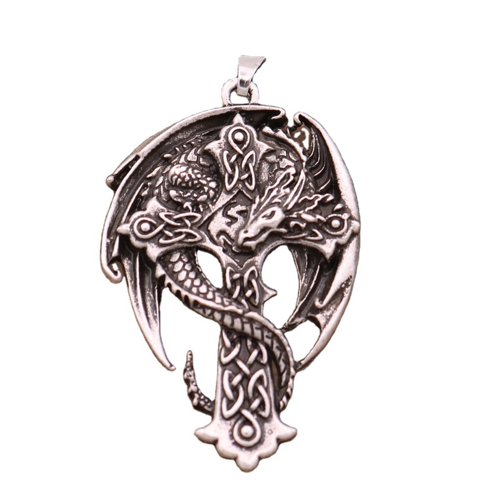 Popular Celtic Dragon Pendant men's Cross Necklace religious guardian dragon wing jewelry factory direct sales