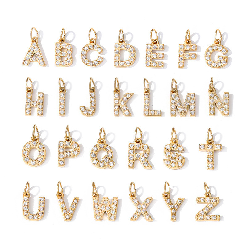 Quality  Rhinestone letters charms  Zircon Initial Pendant Letter Charms Stainless Steel Alphabet Pendant for Jewelry making