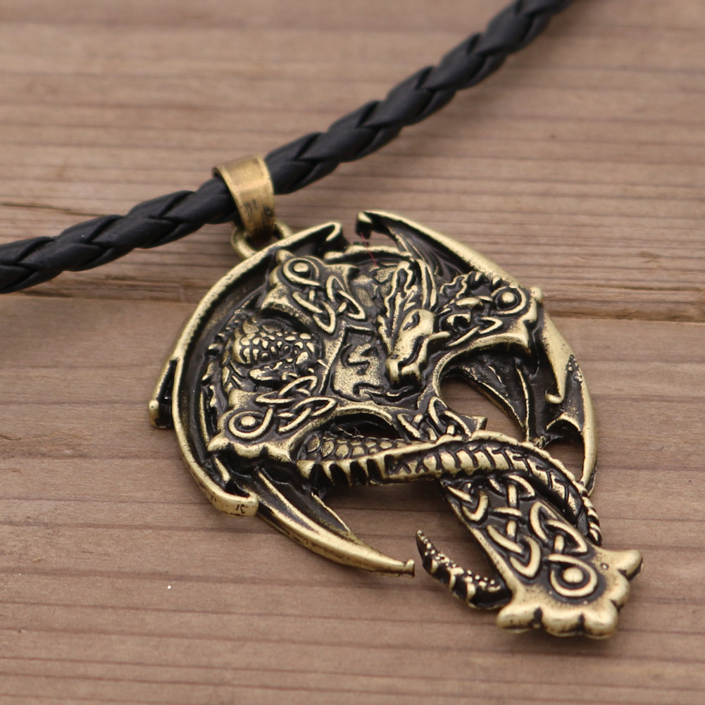 Popular Celtic Dragon Pendant men's Cross Necklace religious guardian dragon wing jewelry factory direct sales