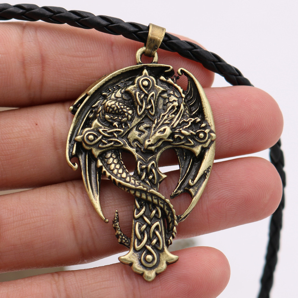 Popular Celtic Dragon Pendant men's Cross Necklace religious guardian dragon wing jewelry factory direct sales