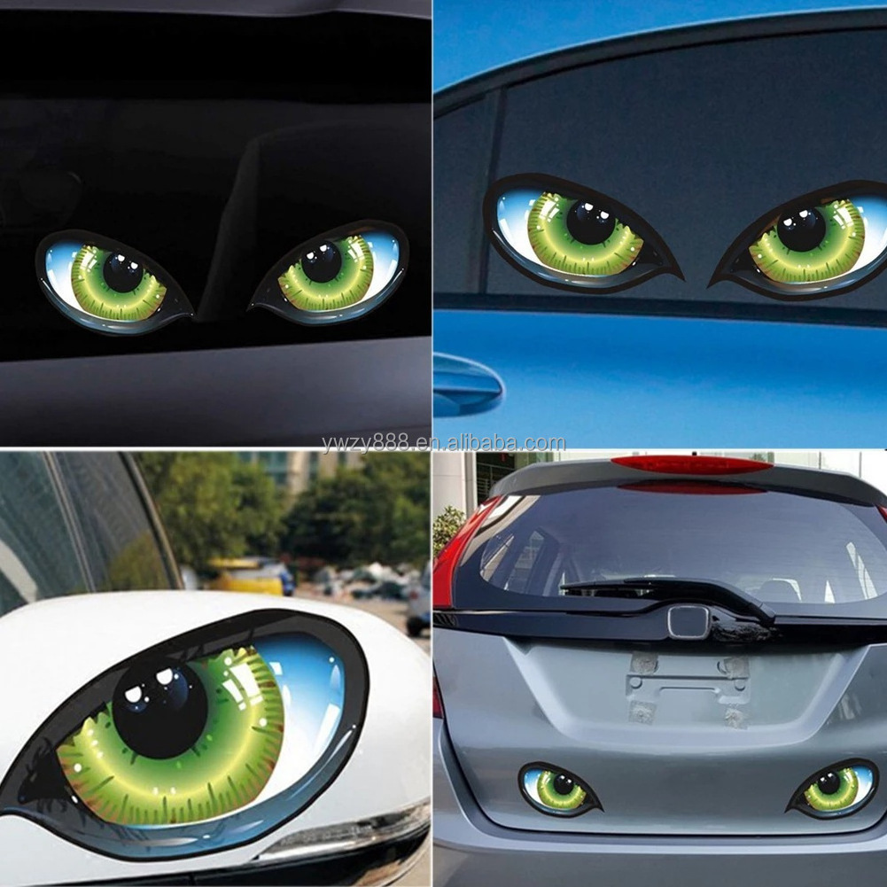 Wholesale Cute 3D Stereo Reflective vinyl Cat Eyes Car Stickers for Rearview Mirror Engine Cover Windows