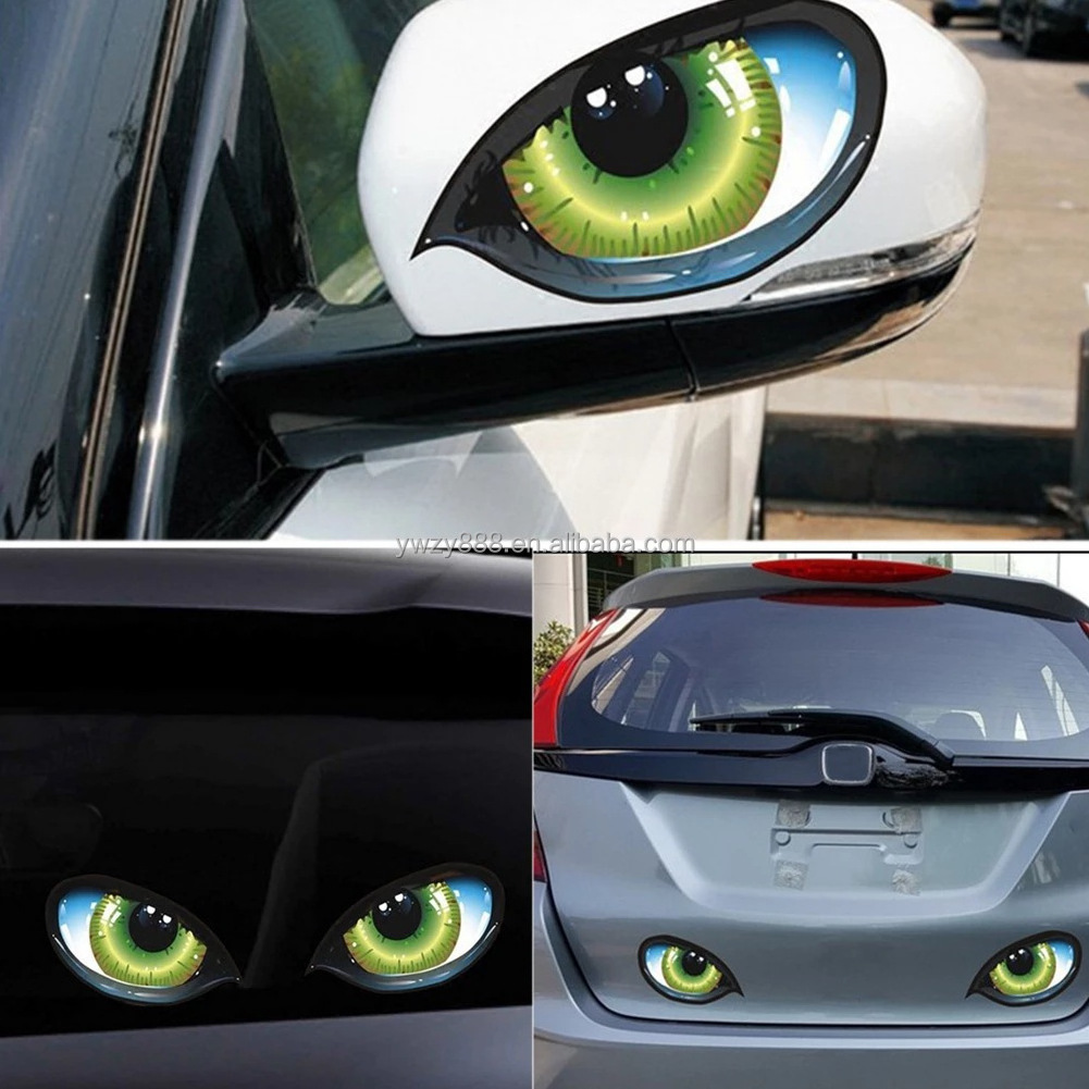 Wholesale Cute 3D Stereo Reflective vinyl Cat Eyes Car Stickers for Rearview Mirror Engine Cover Windows