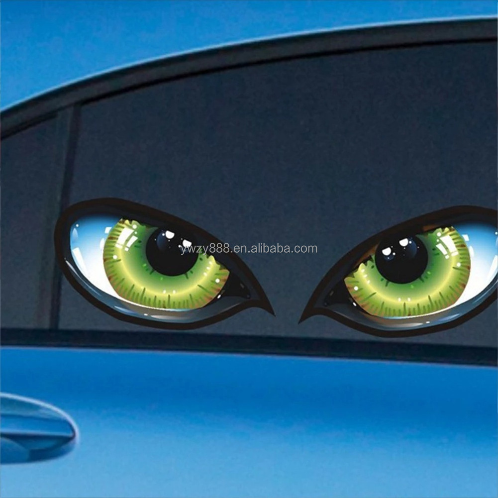 Wholesale Cute 3D Stereo Reflective vinyl Cat Eyes Car Stickers for Rearview Mirror Engine Cover Windows