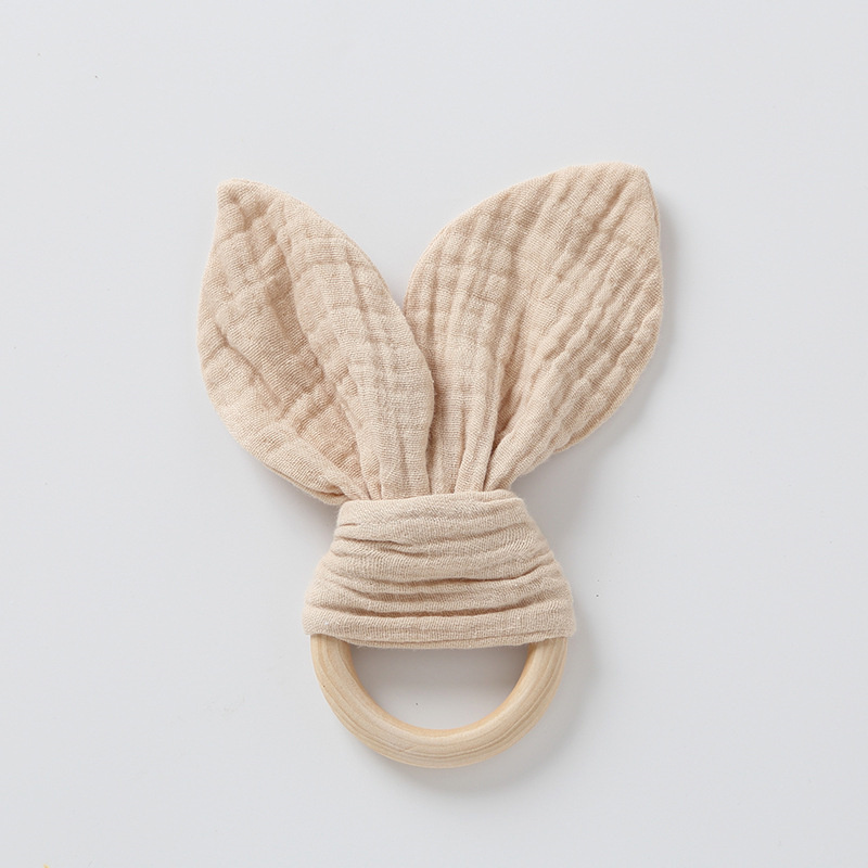 Wholesale muslin cotton baby rabbit ear toys wooden teether toys baby sleeping doll stroller toy