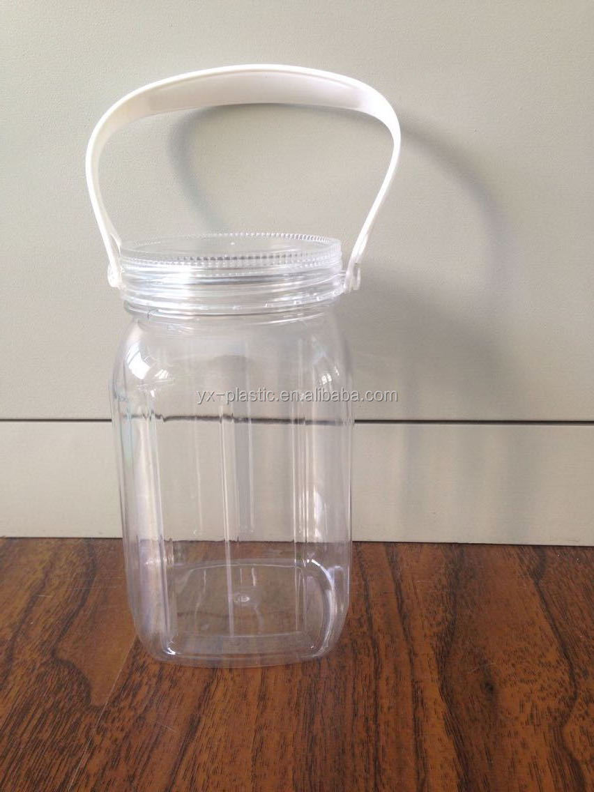 25oz Square Hanging Mason Jar with Screw on Lids in Clear Plastic PET for Food Storage