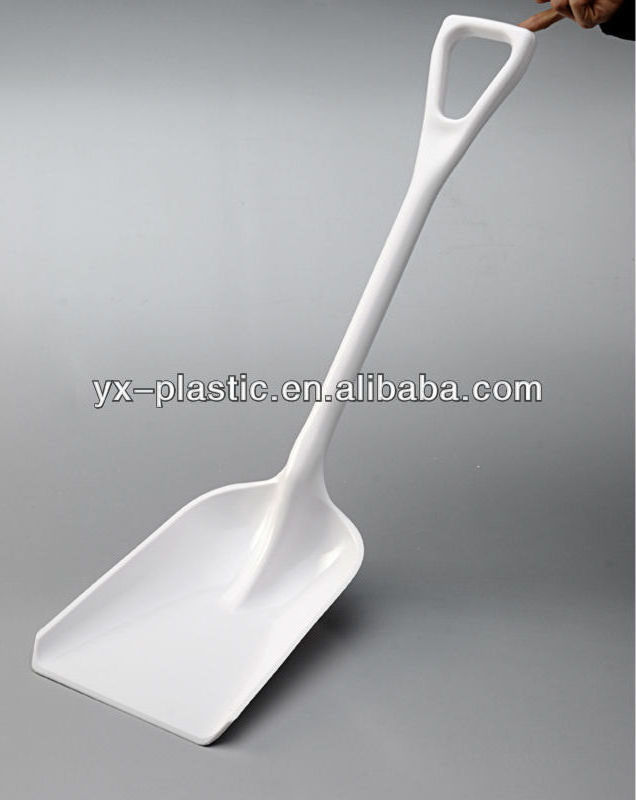 plastic snow shovel with long D-Grip handle