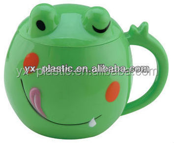 plastic frog shape mug with handle and lid for children