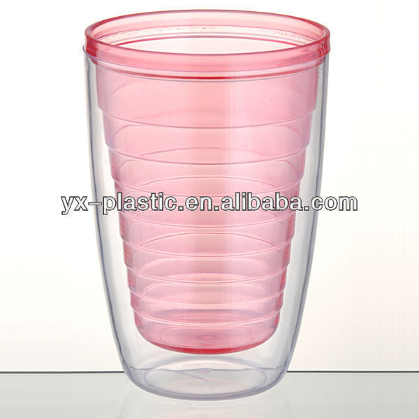 PS plastic double walled drinking cup without handle two color water mug