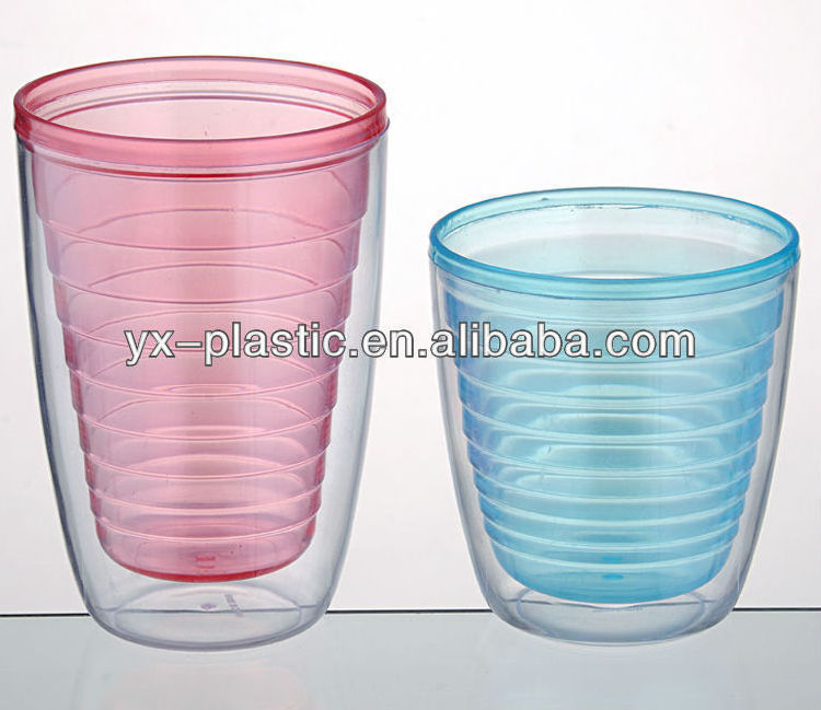 PS plastic double walled drinking cup without handle two color water mug