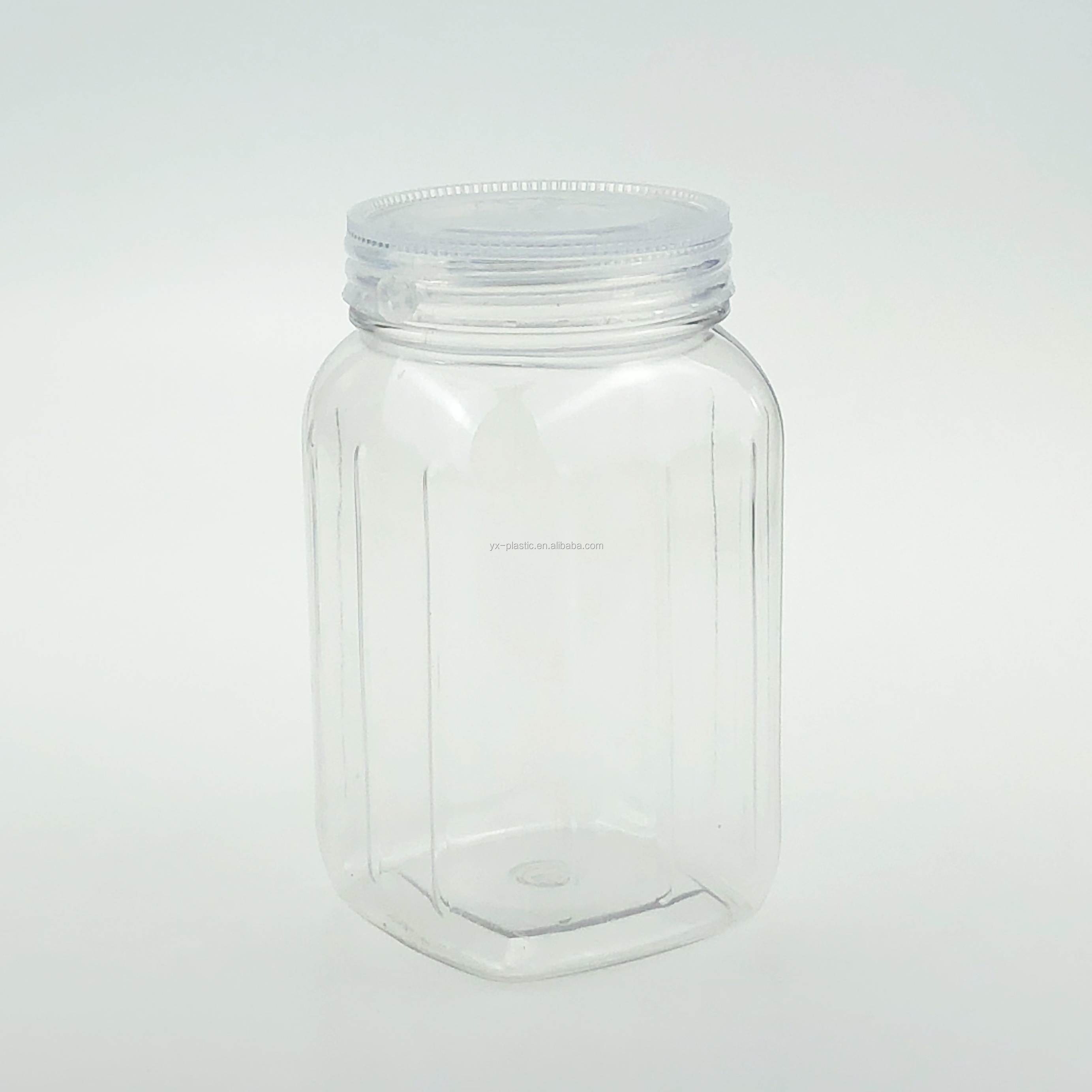 25oz Square Hanging Mason Jar with Screw on Lids in Clear Plastic PET for Food Storage