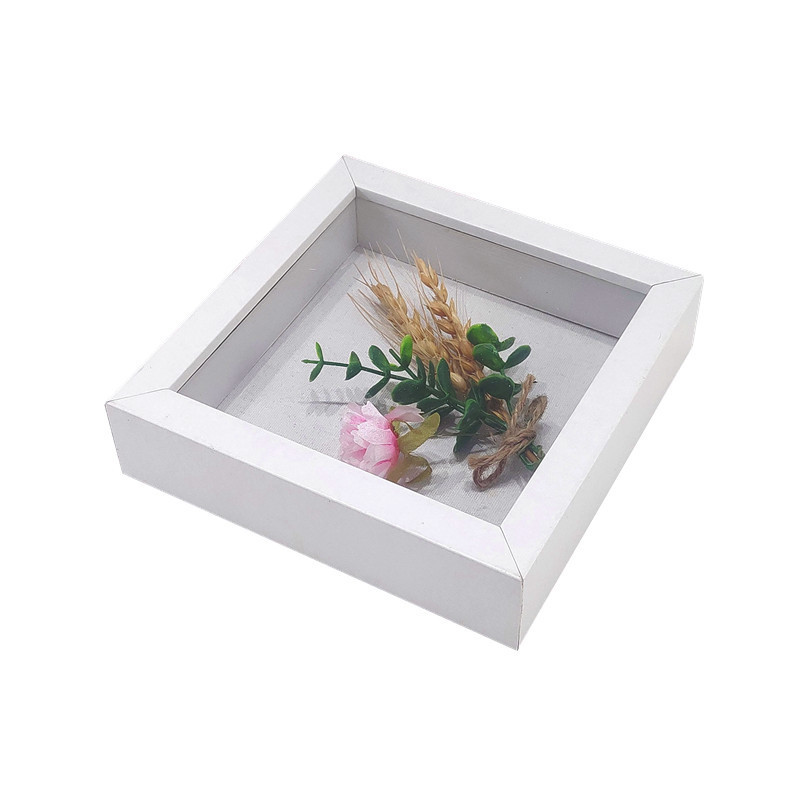 Wholesale 1.5 inches Deep White Square Shadow Box 6x6, Wooden Hanging Shadow Box Frames with Linen for Flowers Butterfly Awards