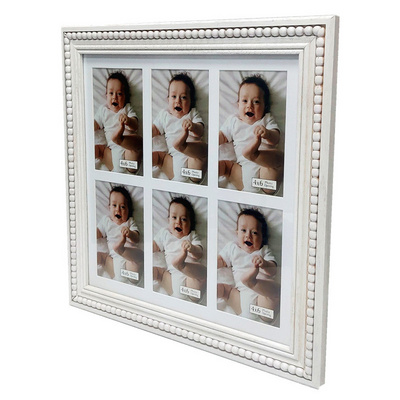 Wholesale Solid Wood Bead Picture Frame White, Display Six 4x6 Pictures Wooden Photo Frame Collage for Family Home Wall Decor