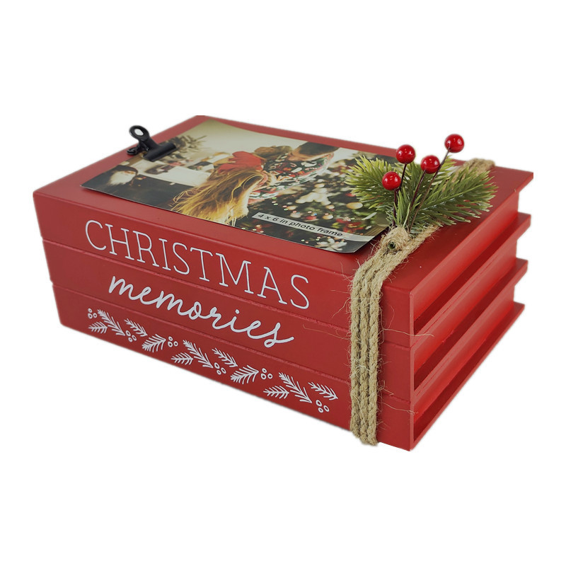 Wholesale Christmas Memories Decorative Books Red, Farmhouse Wooden Stack Books Faux Books for Christmas Table Decorations