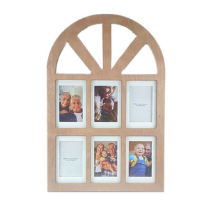 Wholesale 6-Opening Window Wood Picture Frame Collage, Display Six 4x6 Pictures Wooden Photo Frame for Family Wall Mounting