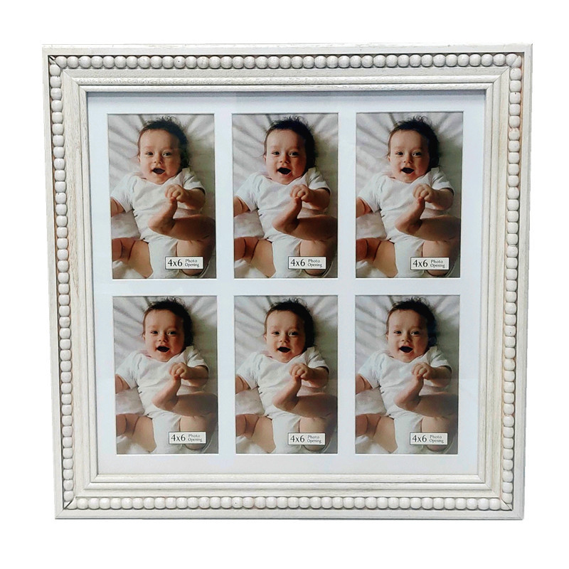 Wholesale Solid Wood Bead Picture Frame White, Display Six 4x6 Pictures Wooden Photo Frame Collage for Family Home Wall Decor