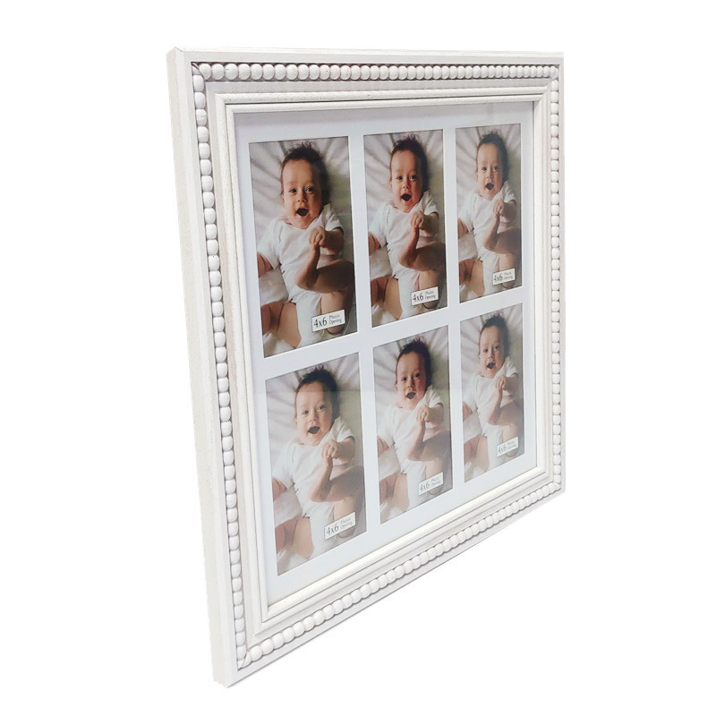 Wholesale Solid Wood Bead Picture Frame White, Display Six 4x6 Pictures Wooden Photo Frame Collage for Family Home Wall Decor