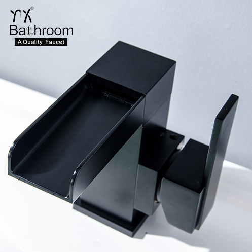 Kaiping faucet manufacturer Minimalism Pure Black Waterfall Faucet Bathroom taps Basin Faucet