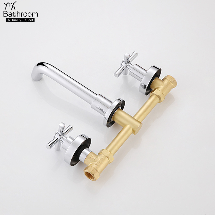 Basin bathtub dual-use faucet Chrome Wall Mounted three hole Rotary basin faucet