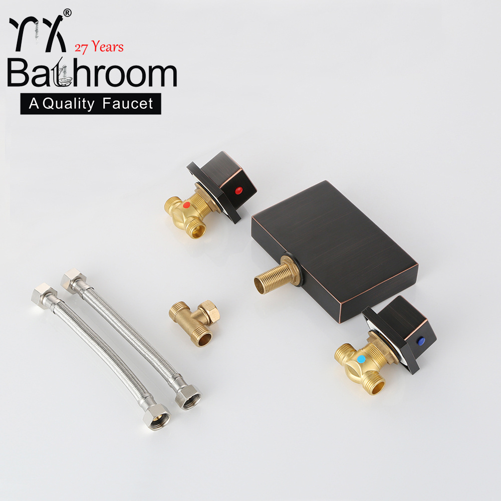 Two Handle Brass Bathroom Nickel Brushed Black Basin Faucet Bathtub Waterfall Basin Faucet Tap Square Basin Mixer Faucet