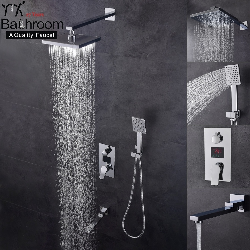 kaiping Concealed rainfall temperature shower LED intelligent digital  wall mounted mixer bathroom shower faucet