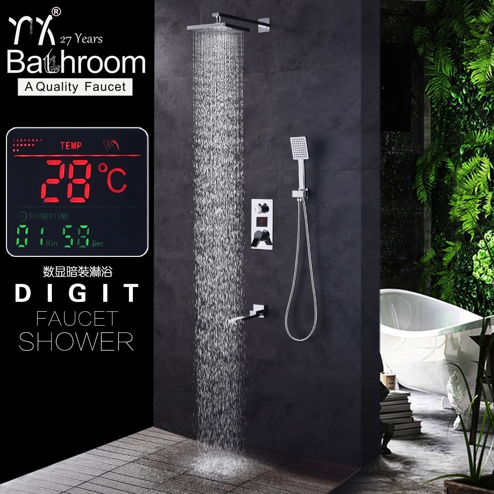 kaiping Concealed rainfall temperature shower LED intelligent digital  wall mounted mixer bathroom shower faucet