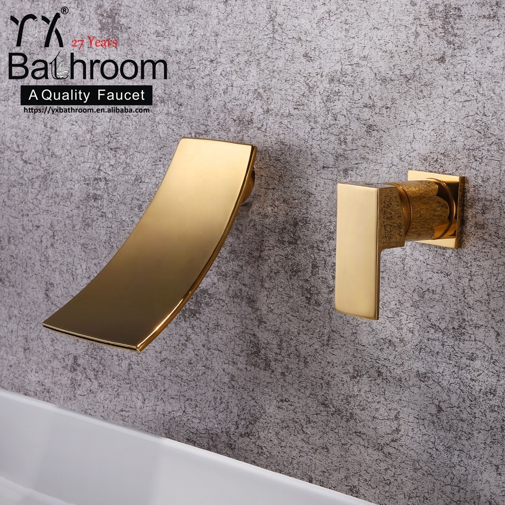 KaiPing Titanium Gold color 100% Brass Wall Mounted Bathroom Basin Waterfall Faucet Sink Mixer Tap bathroom taps faucet