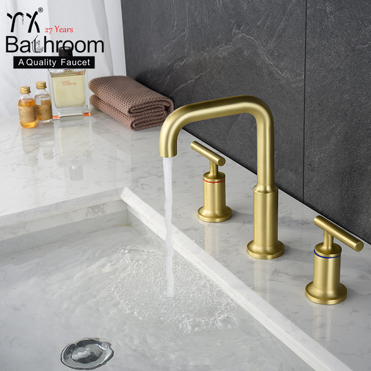 WaterMark Cylindrical Brushed gold basin faucet Deck mounted dual handle with three hole basin sink faucet