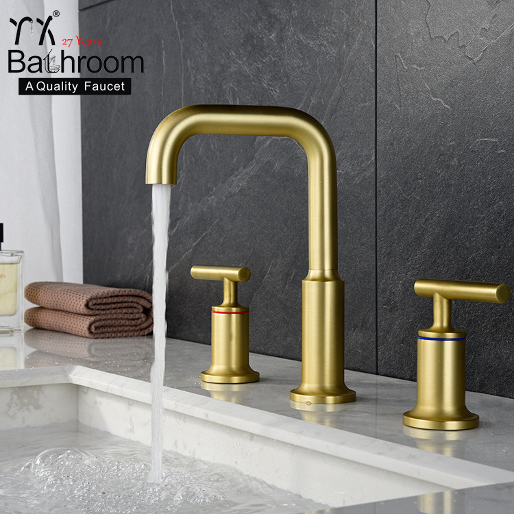 WaterMark Cylindrical Brushed gold basin faucet Deck mounted dual handle with three hole basin sink faucet