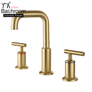 WaterMark Cylindrical Brushed gold basin faucet Deck mounted dual handle with three hole basin sink faucet