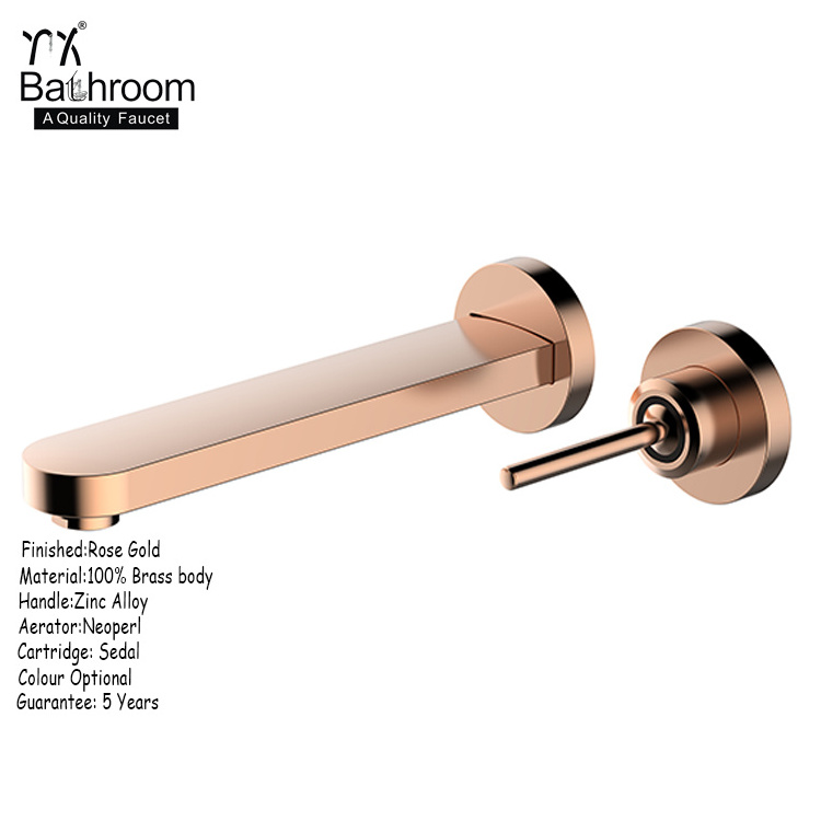 YX Bathroom rose Gold 360 degree rotation round bar handle Zinc Alloy handle Wall Mounted wash face basin faucet