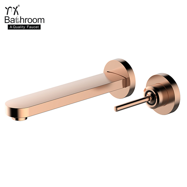 YX Bathroom rose Gold 360 degree rotation round bar handle Zinc Alloy handle Wall Mounted wash face basin faucet