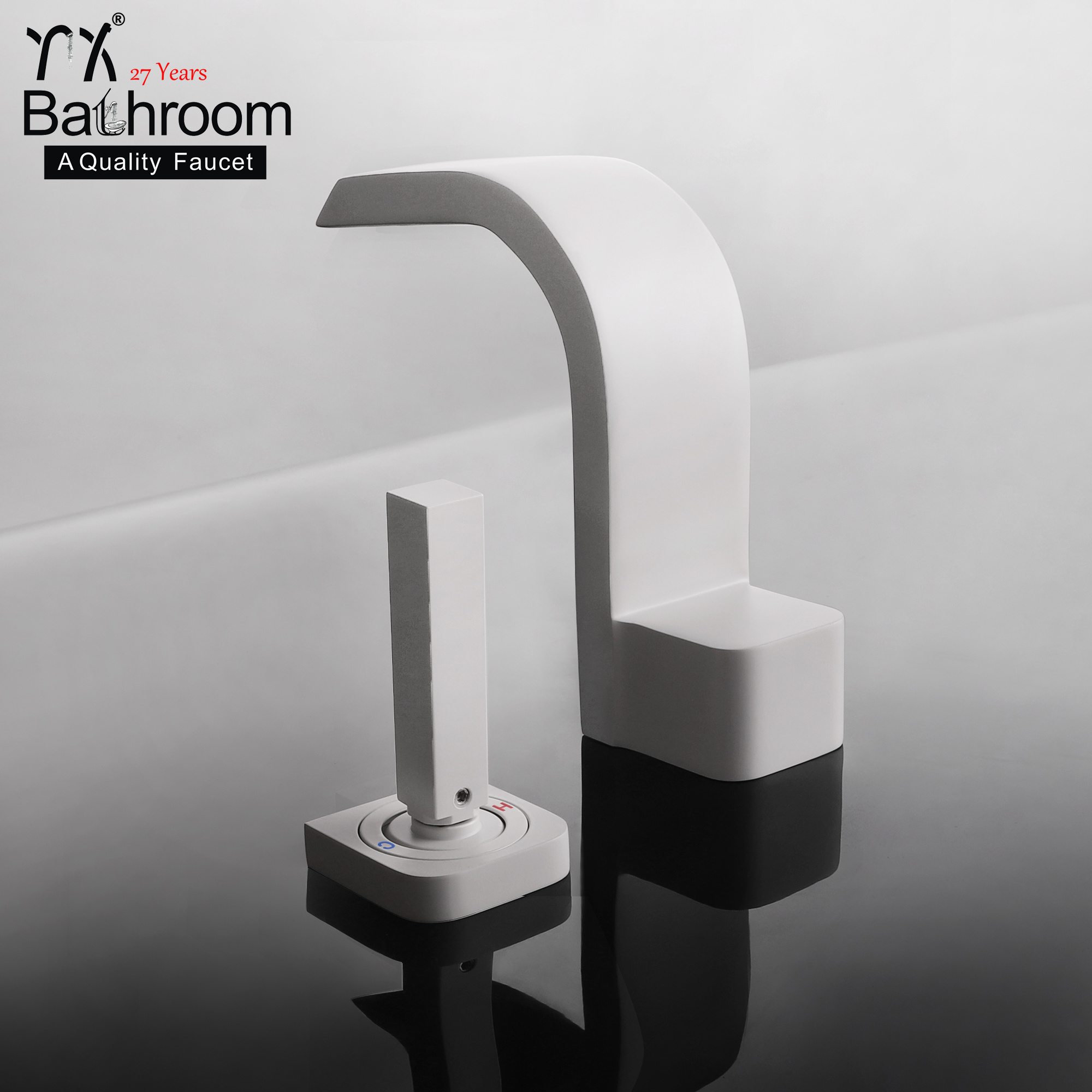 Kaiping faucet Unique design Waterfall brass body dual hole single handle white color bathroom wash basin sink faucet