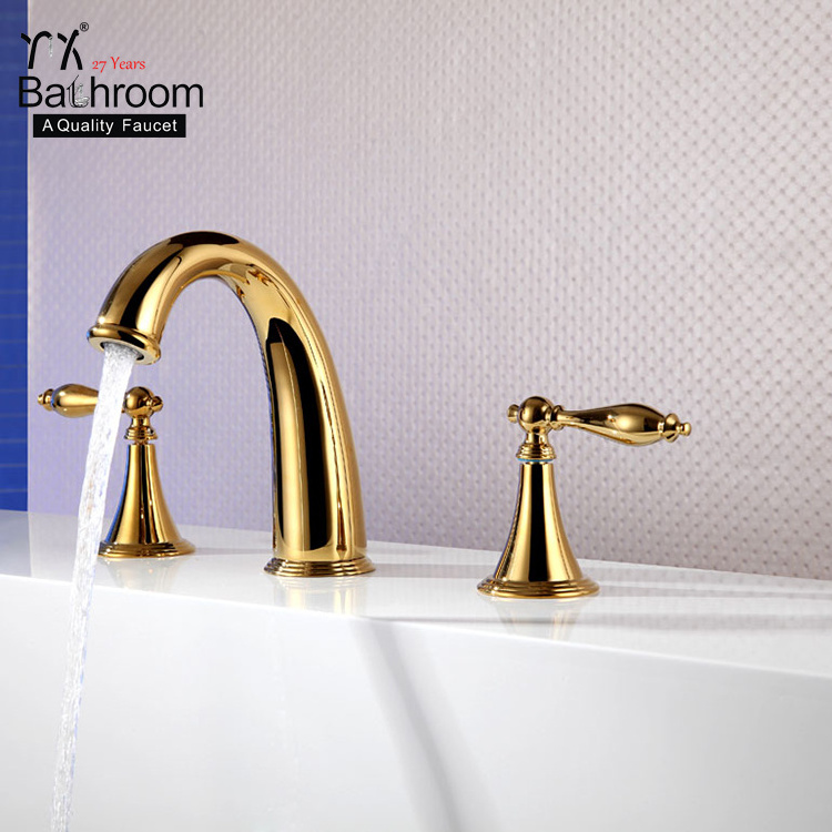 YX Bathroom deck mounted gold 5 holes bathroom bathtub faucet