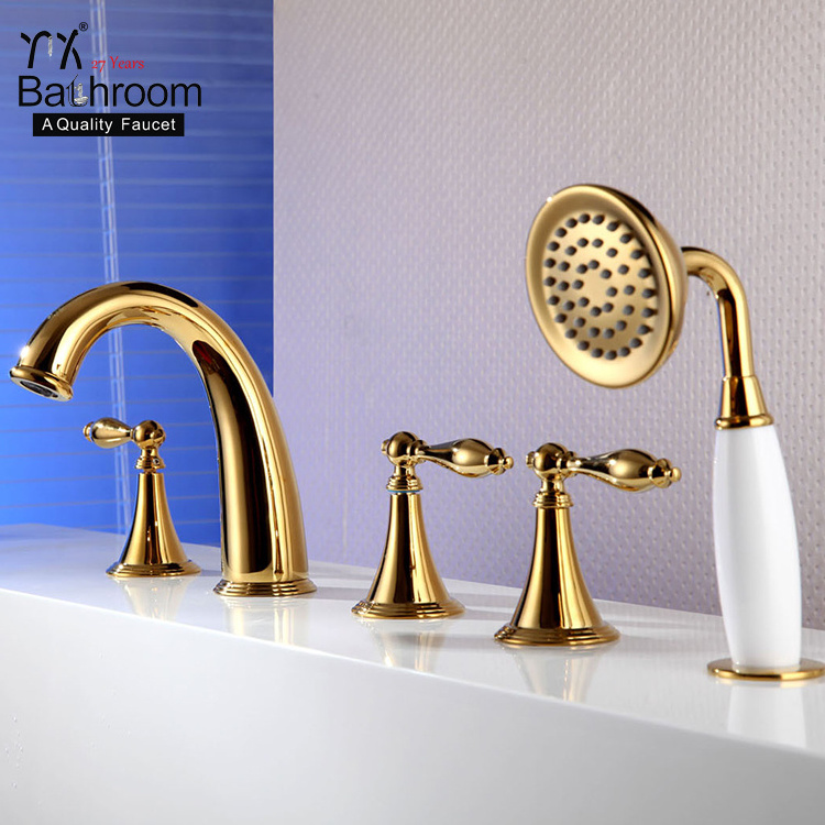 YX Bathroom deck mounted gold 5 holes bathroom bathtub faucet