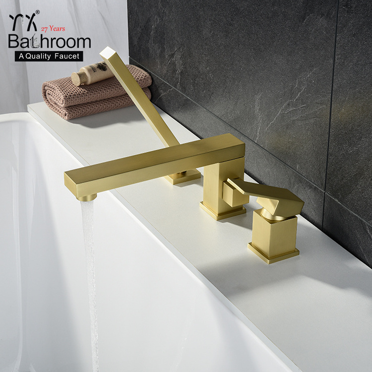 YX Bathroom 3 hole Gold brushed deck mounted bathtub faucet