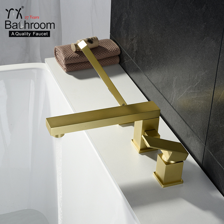 YX Bathroom 3 hole Gold brushed deck mounted bathtub faucet