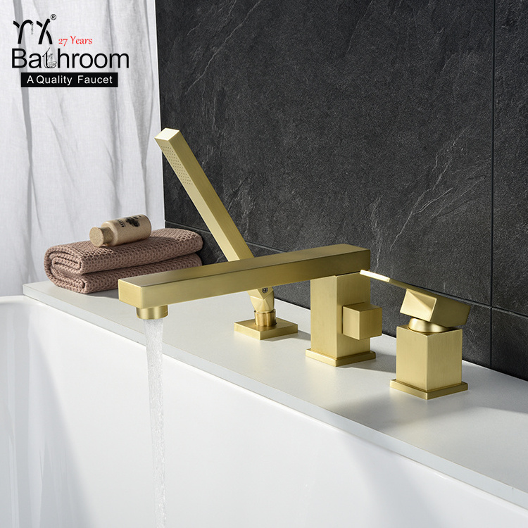 YX Bathroom 3 hole Gold brushed deck mounted bathtub faucet