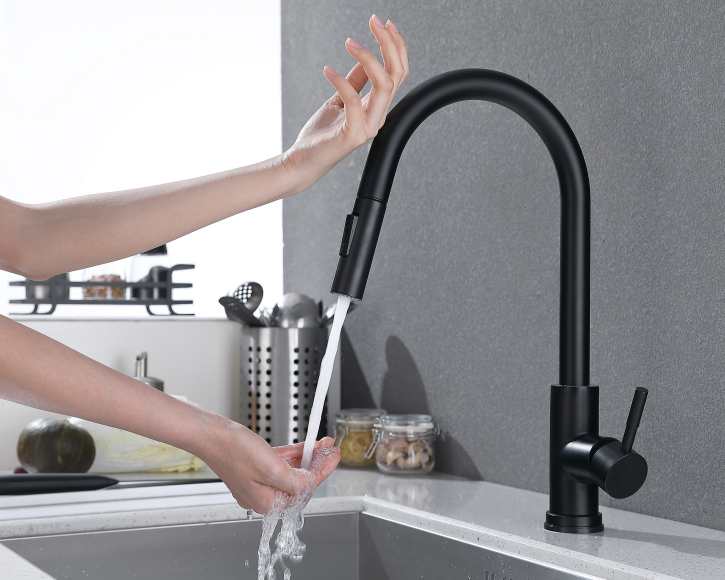 Pull down SUS304 sensor kitchen stainless steel  black  two functions sprayer kitchen sink touch sensor faucet