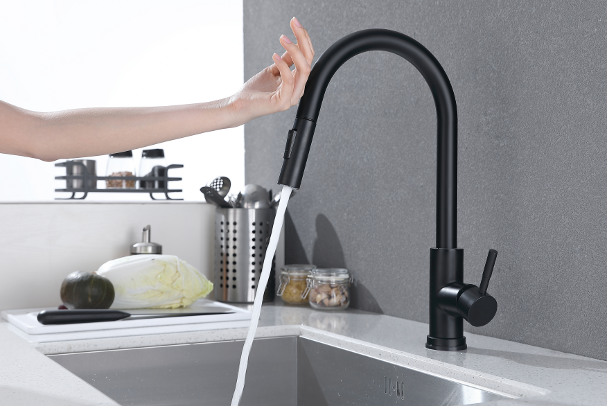 Pull down SUS304 sensor kitchen stainless steel  black  two functions sprayer kitchen sink touch sensor faucet