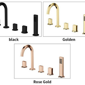 Luxury  gold bathtub 5 hole faucet freestanding faucet  three handle bathtub shower floor bathtub faucet bathroom mixer