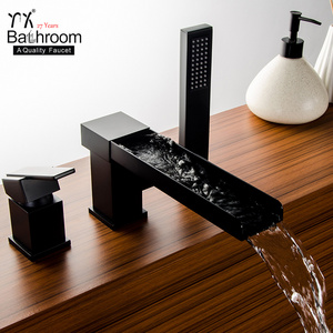 Bathroom sanitary ware hardware product 3 hole bath faucet matte black waterfall bathtub faucet