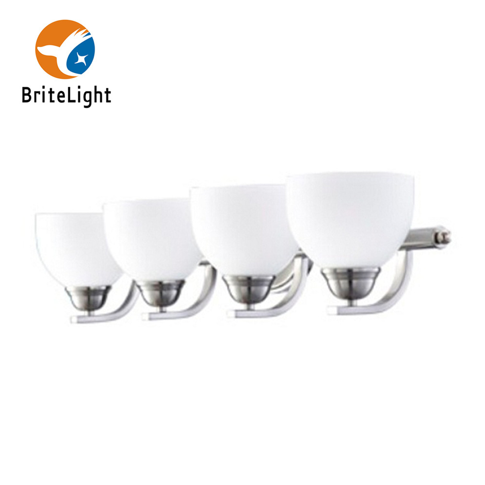 4 Lights Wall Mount Lamp 32 Inch Opal Glass Shade Brushed Nickel Indoor Led Vanity Light for Bathroom