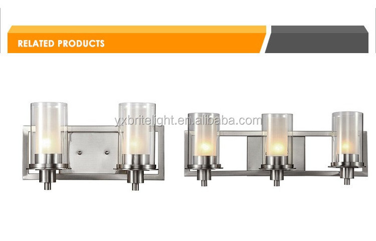 2-Light lighting fixtures Clear & Frosted Glass Brushed Nickel Bathroom Vanity Wall Lights hotel Sconce with ETL Listed